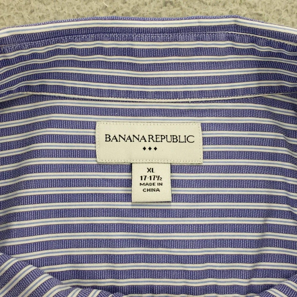 Banana Republic Shirt Mens XL 17-17‎ 1/2 Purple Striped Button Up Long Sleeve